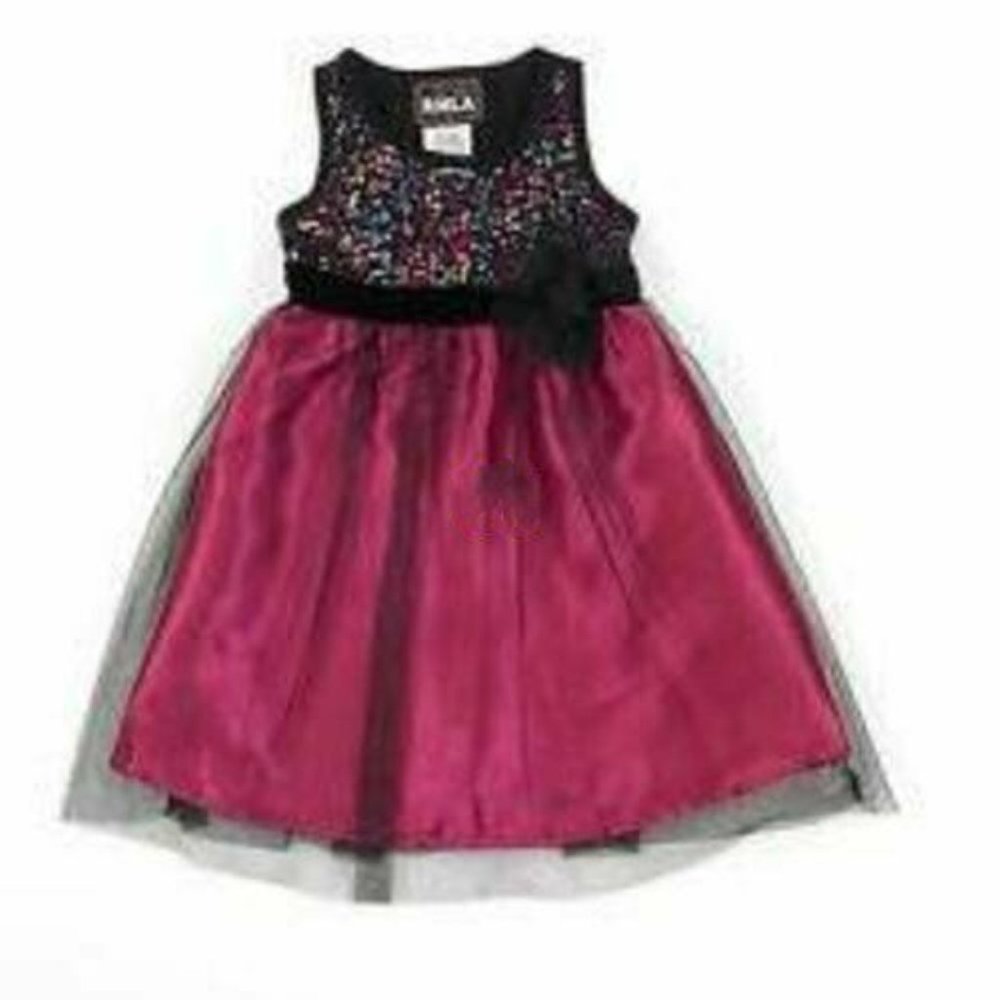 Girls Satin Party Dress 2T Black Pink RMLA Sequined Organza Holiday Sleeveless